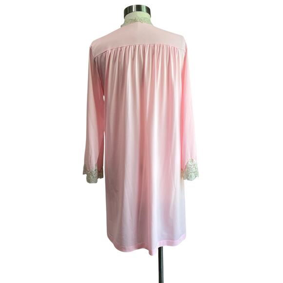 Vintage Van Raalte Nylon Night Gown Bubblegum Pink Lace Overcoat Sz Small - Picture 3 of 7